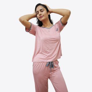 Modal Pajama Set for Women - Pink with Ash Gray Accent